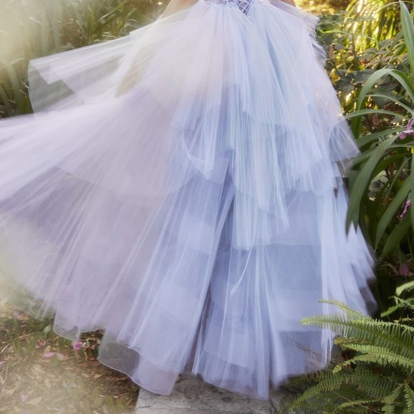 NEW LONG OFF THE SHOULDER SLEEVELESS TULLE BALL GOWN WITH LACE UP BACK AL A1152 - Picture 9 of 9